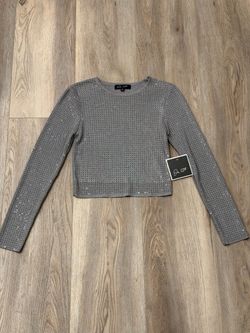 On 12th Gray Rhinestone Crop Top