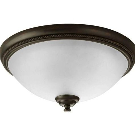15 in. 2-Light Antique Bronze Flush Mount with Etched Watermark Glass Bowl