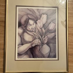 Gorgeous Professionally Framed Authenticated Jody Bergsma Art Woman Flowers