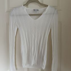 Topshop White Ribbed Long Sleeve V-Neck Top