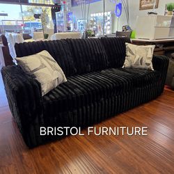 Sofa Bed, Black Color, Fur-Like Jumbo Corduroy, New in the Box.