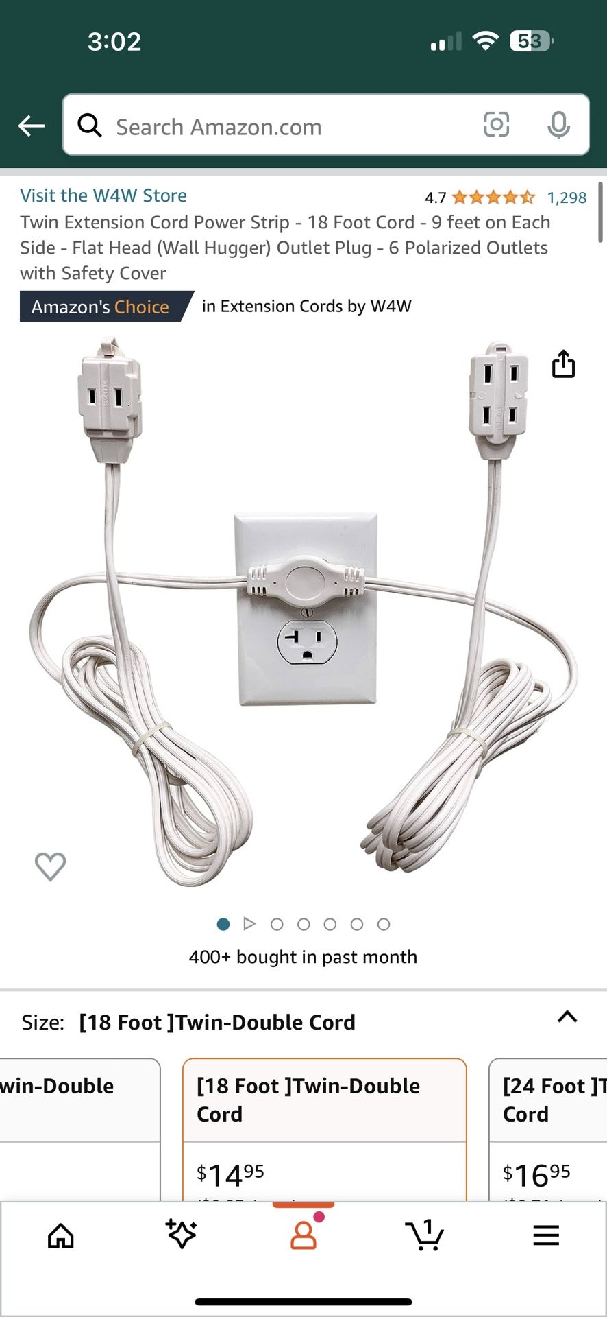 2 Twin Extension Cords (total Of 4 Outlets)