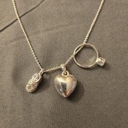 Heart Baby Shoe Ring On Necklace