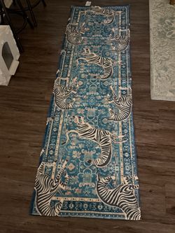 Blue Zebra Print Area Rug Runner