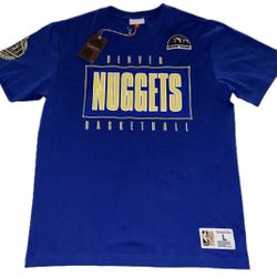 Denver Nuggets Mitchell & Ness HWC Blue T Shirt Men’s Large New $55 Embroidered