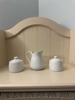White Ceramic Creamer and Sugar Bowl Set