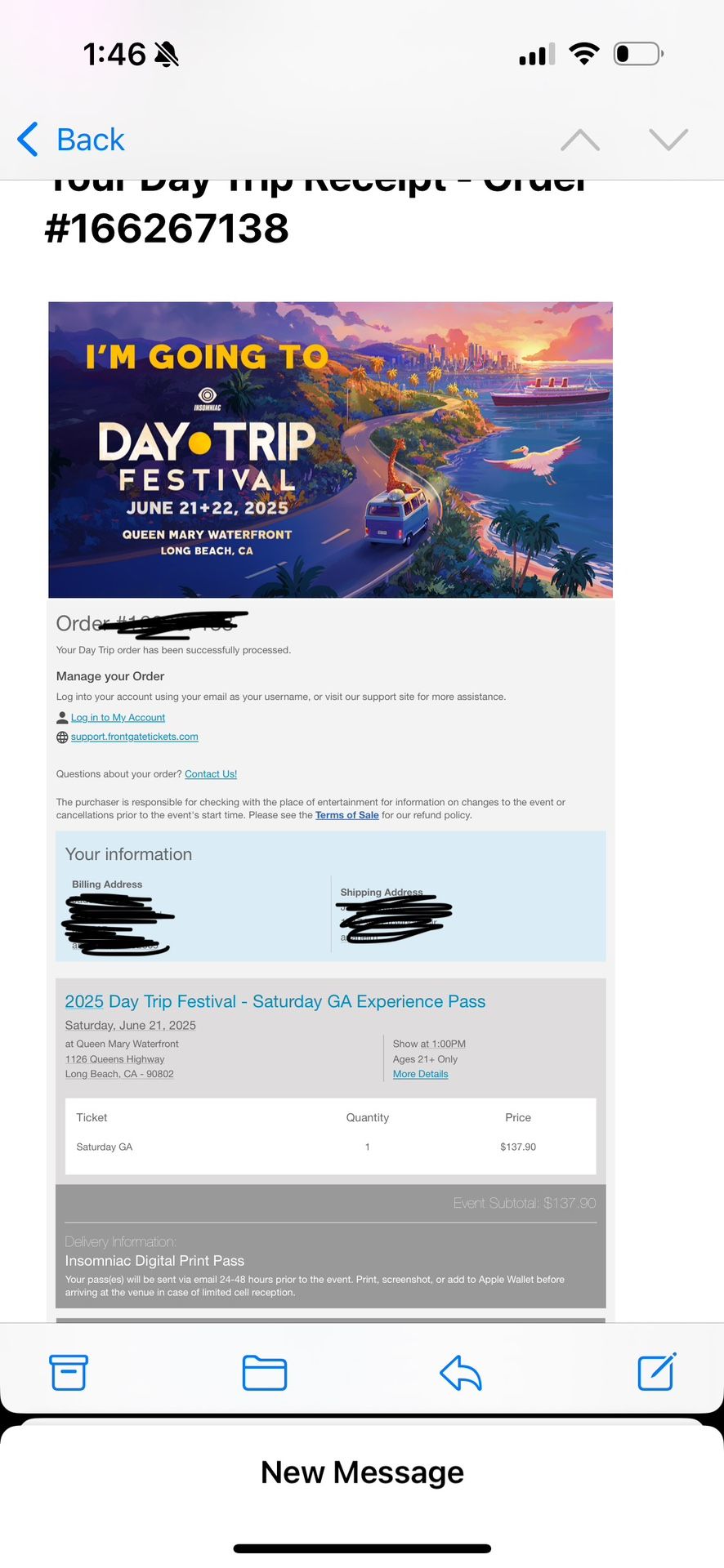 Saturday day trip ticket