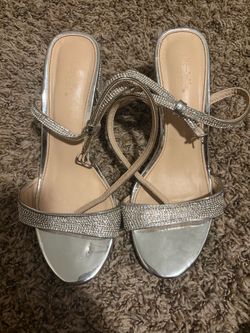 Silver Rhinestone Strappy Heeled Sandals