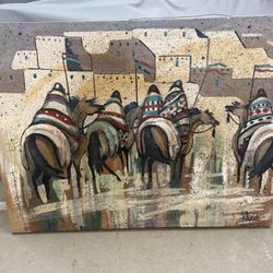 Lee Reynolds Original Mid Century oil on canvas Rare Horses/riders 30x41