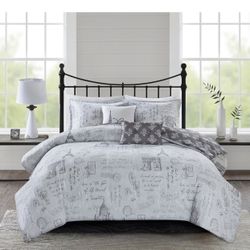 Full/queen 4 piece paris print duvet cover set