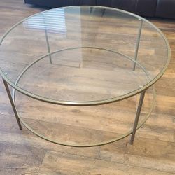 Modern Round Glass Coffee Table with Gold Metal Frame – 36” Diameter