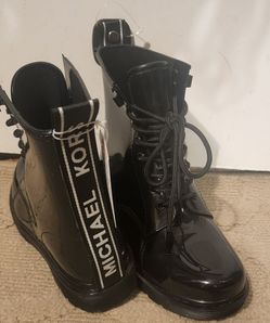 Michael Kors Womens Lace-Up Waterproof Rain Combat Boots Black