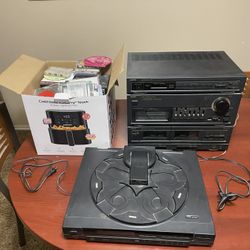 Vintage Stereo Integrated Amplifier And Multi Disc Player With Tapes And CDs 
