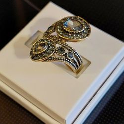 Fashion Turkish Style Antiqued Gold Tone CZ Ring (NWT)