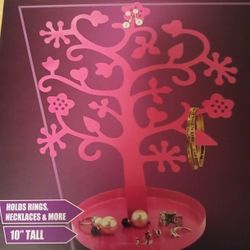 NEW ~ 10" PINK JEWELRY TREE STAND ~ HOLDS RINGS, NECKLACES & MORE