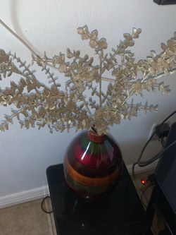 Multicolor Glazed Ceramic Vase with Gold Glitter Branches