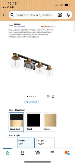 Bathroom Light Fixture — Black/Gold
