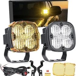 LED Ditch Light Kit for 2003-2009 4Runner, 3 Inch Cube Ditch Lights Bar Offroad Work Lighting with White/Yellow Pod Mount Bracket Wiring Harness Kit, 