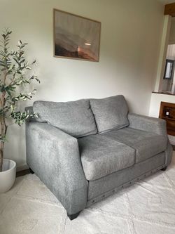 BroyHill!! Gray Fabric Loveseat with Stud Detail