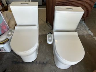 2 Modern One-Piece Toilets w/ GREENCO Bidet Attachments – $250 for Both