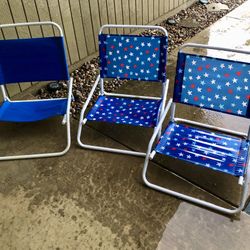 3 Low Folding Beach Chairs  
