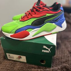 Puma Green and Red Sneakers with Mesh Upper and Chunky Midsoles