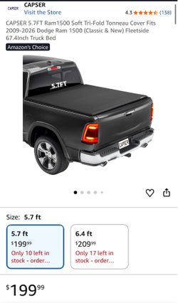 CAPSER 5.7FT Ram1500 Soft Tri-Fold Tonneau Cover Fits 2009-2026 Dodge Ram 1500 (Classic & New) Fleetside 67.4lnch Truck Bed