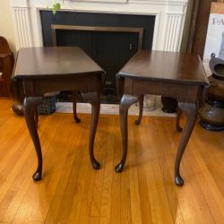 Pair of Solid Wood Drop Leaf End / Sofa Tables – Queen Anne Style