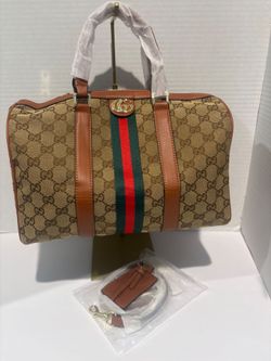 Gucci GG Canvas Boston Bag with Web Stripe