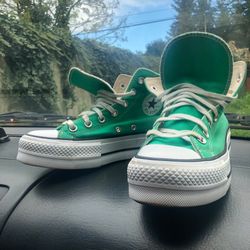 Green Platform Hightop Converse  Size 6