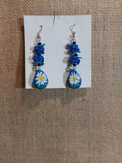 Handmade Earings Blue Daisy 