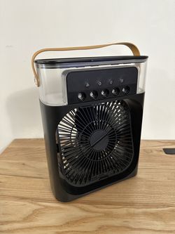 USB Fan, Misting Fan, Mini Evaporative Cooler with 7 Colors LED Light, 1/2/3 H Timer, 3 Wind Speeds and 3 Spray Modes for Your Desk, Nightstand, or Co