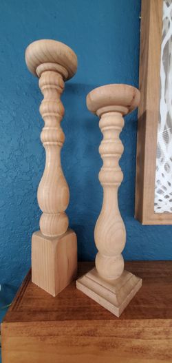 Wood candle holders, pair