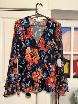 Perseption Concept Black Floral Print Wrap Top