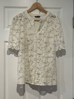 Cream Lace Button-Up Short Sleeve Top