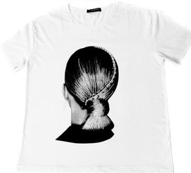 Women's T-shirt with short sleeves, summer 2023, with a pattern and rhinestone embellishments.