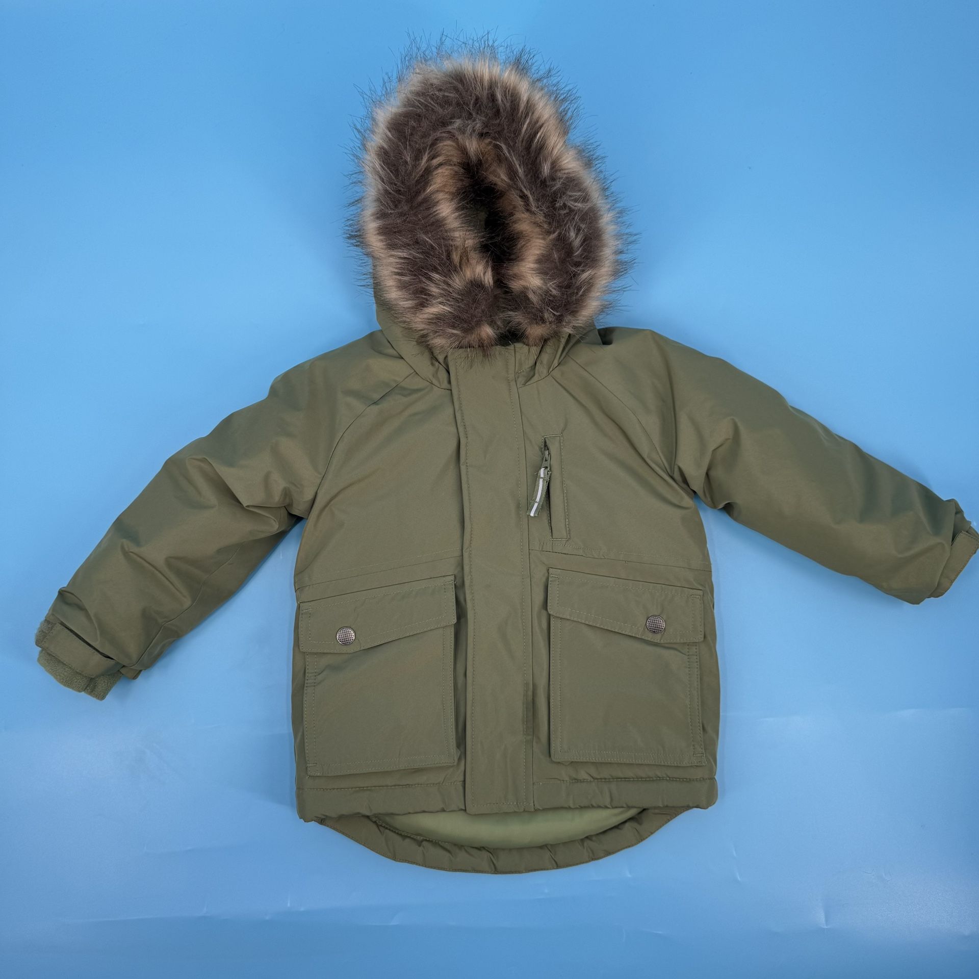 Toddler Solid Heavyweight Parka Jacket - Olive Green Sz. 2T