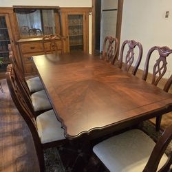 9-Piece Formal Wood Dining Set - Table, 2 Leaves & 8 Cushioned Chairs