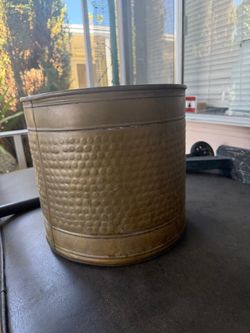 Brass-Tone Hammered Metal Planter Pot