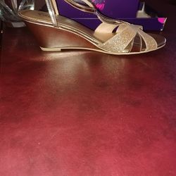 Pair of Champagne Gold Wedge Shoes 