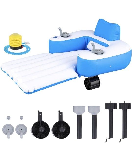 Motorized Pool Float for Adults, Inflatable Motorized Pool Lounger with 2 Dual Motors Cup Holder Electric Floaty Water Toys for Outdoor Swimming Party