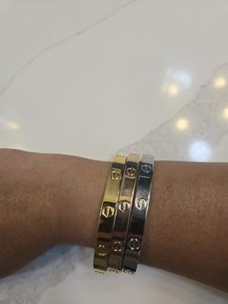 Tri Color Stainless Steel Gold Plated LOVE Bangles