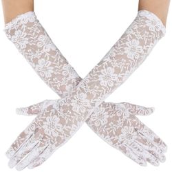 Women'S 19” Long Lace Floral Opera Gloves for Wedding, Bridal, Dance, and Party size: S/M