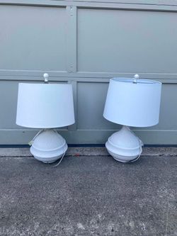 Pair of White Textured Table Lamps