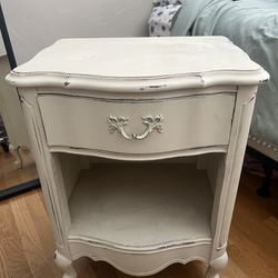 Distressed Cream-Colored Bedside Table