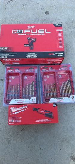 Milwaukee M12 FUEL SURGE Impact Driver, M12 3/8 in. Ratchet, and 23-Piece Shockwave Drill Bit Set