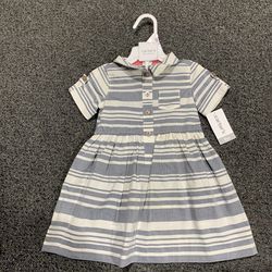New Carters girl size 9 month white and gray striped dress with diaper cover