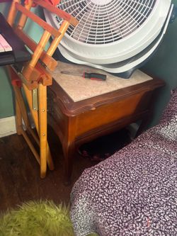 Vintage French Provincial Accent End Table with Travertine/Marble Top