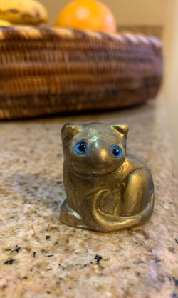 Metal Cat Figurine with Blue Eyes