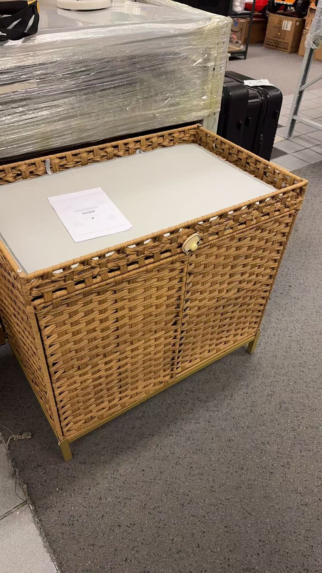 rattan cat litter box hidden cabinet.